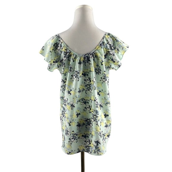 Banana Republic Blouse Women M Petite Floral Flutter Sleeve Green Scoop Neck Top - Picture 3 of 9